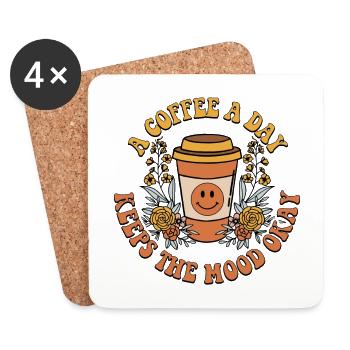 Un café par jour garde l’ambiance correcte - Dessous de verre (lot de 4) - blanc - Devant