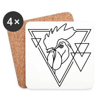 Hahn in geometrischer Form - Line-Art-Design - Untersetzer (4er-Set) - Weiß - Vorne