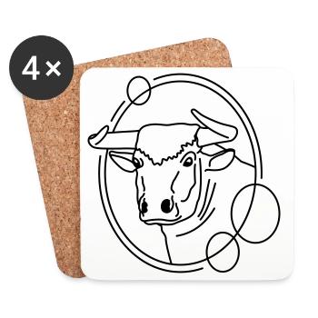 Stier in geometrischer Form - Line-Art-Design - Untersetzer (4er-Set) - Weiß - Vorne