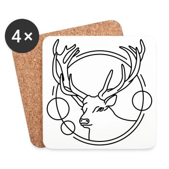 Deer in Geometric Shape - Line Art Design - Coasters (set of 4) - white - Front