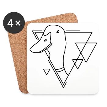 Ente in geometrischer Form - Line-Art-Design - Untersetzer (4er-Set) - Weiß - Vorne
