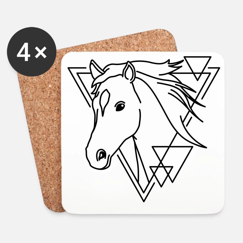 Pferd in geometrischer Form - Line-Art-Design - Untersetzer (4er-Set) - Weiß