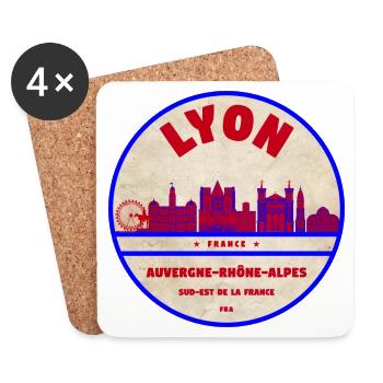 Écusson de la Skyline Vintage de Lyon - Dessous de verre (lot de 4) - blanc - Devant
