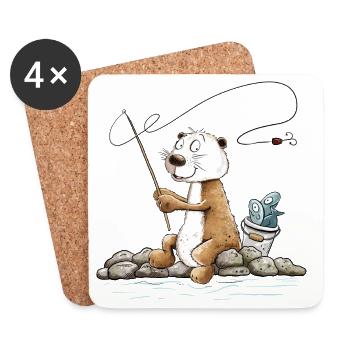 Droll Angler Otter Fishing MODARTIS - Coasters (set of 4) - white - Front