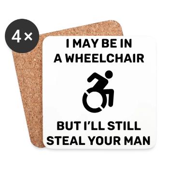 Attention, cette personne en fauteuil roulant vole votre mari # - Dessous de verre (lot de 4) - blanc - Devant