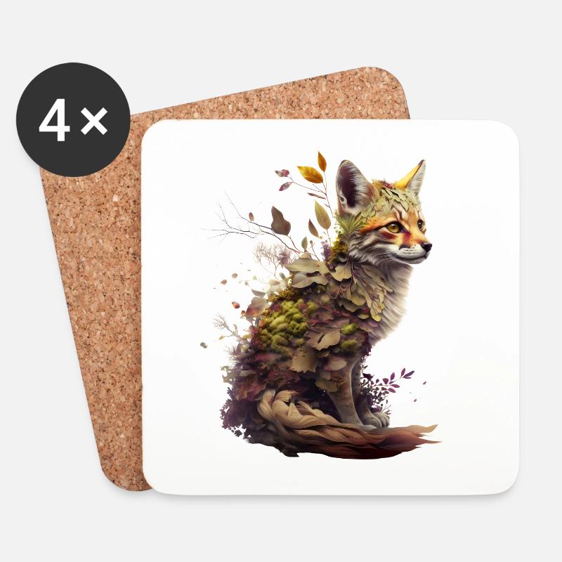 Fuchs mit Pflanzen auf dem Rücken - Untersetzer (4er-Set) - Weiß