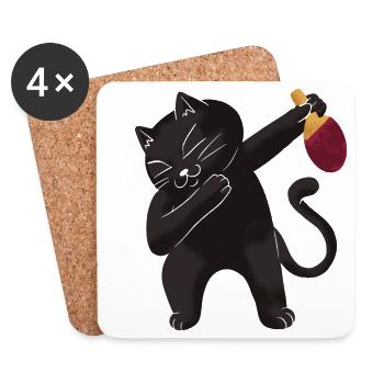 Table Tennis Katze Pingpong Outfit Cat Tischtennis - Dessous de verre (lot de 4) - blanc - Devant