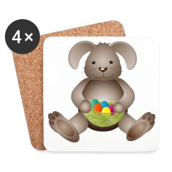 kleiner Osterhase mit Osternest voller Ostereier - Untersetzer (4er-Set) - Weiß - Vorne