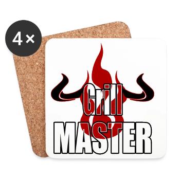 Grillmaster Grill Feuer Flammen Hörner Fleisch - Untersetzer (4er-Set) - Weiß - Vorne