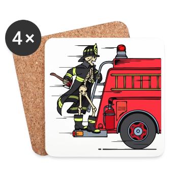 Fire Engine Firefighter Firefighter Rescuer - Coasters (set of 4) - white - Front