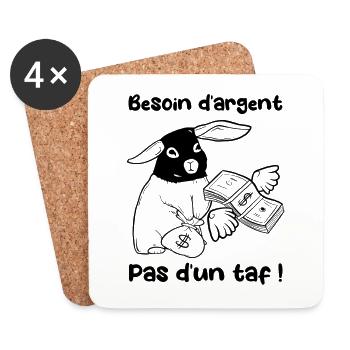 Besoin d'argent pas d'un taf ! Lapin braqueur - Dessous de verre (lot de 4) - blanc - Devant