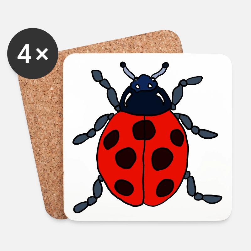 Roter Marienkäfer mit blauem Kopf - Untersetzer (4er-Set) - Weiß