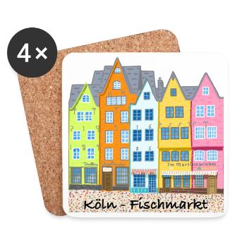 Cologne, Fish Market, Stapelhäuschen, Germany - Coasters (set of 4) - white - Front