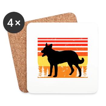 Cumberland Sheepdog Dog Silhouette Retro Sunset - Dessous de verre (lot de 4) - blanc - Devant