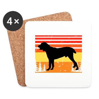 Zentralasiatischer Schäferhund Silhouette Retro Sonnenuntergang - Untersetzer (4er-Set) - Weiß - Vorne