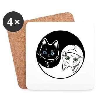 Cute black & white Yin Yang cat - Coasters (set of 4) - white - Front