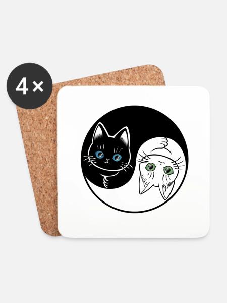 Süße schwarz-weiße Yin Yang Katze - Untersetzer (4er-Set) - Weiß