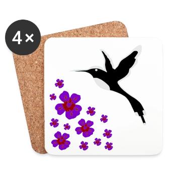 kolibrisilhouette mit blumen, vogelmotive damen - Untersetzer (4er-Set) - Weiß - Vorne
