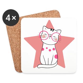 cat, cute cat, domestic cat - Coasters (set of 4) - white - Front