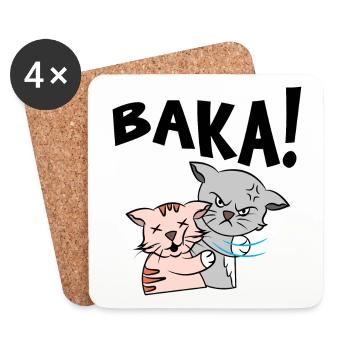 Baka Anime Manga Zeichentrick Katze Spruch - Untersetzer (4er-Set) - Weiß - Vorne
