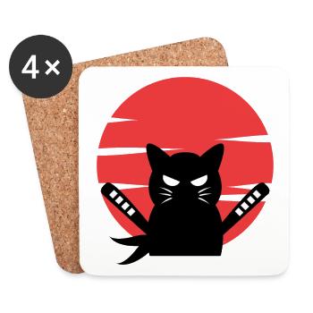 Manga Cat Anime Japon Culture Pop Geek Kanji - Dessous de verre (lot de 4) - blanc - Devant