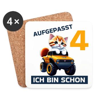 4. Geburtstag Katze auf Monstertruck 4 Jahre alt - Untersetzer (4er-Set) - Weiß - Vorne