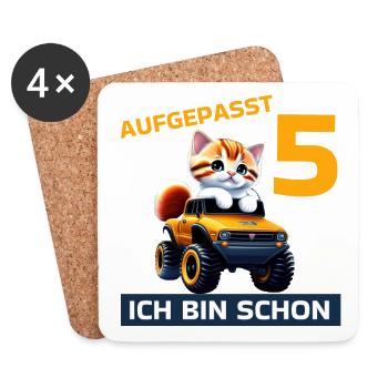 5. Geburtstag Katze auf Monstertruck 5 Jahre alt - Untersetzer (4er-Set) - Weiß - Vorne
