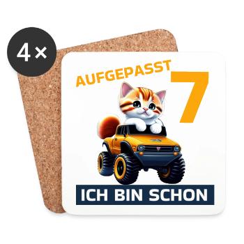 7. Geburtstag Katze auf Monstertruck 7 Jahre alt - Untersetzer (4er-Set) - Weiß - Vorne