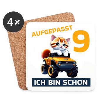 9. Geburtstag Katze auf Monstertruck 9 Jahre alt - Untersetzer (4er-Set) - Weiß - Vorne