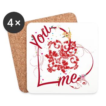 Du & Ich verbunden durch das Herz Ornament - Untersetzer (4er-Set) - Weiß - Vorne