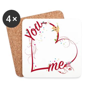 Du & Ich verbunden durch das zarte Band der Liebe - Untersetzer (4er-Set) - Weiß - Vorne