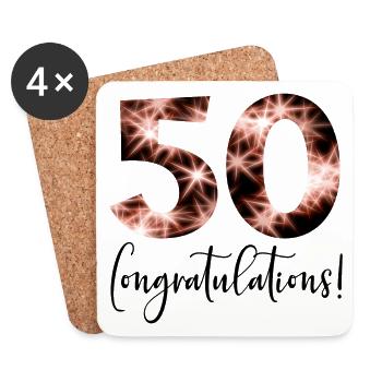 Félicitations 50e anniversaire - Fifty - Dessous de verre (lot de 4) - blanc - Devant