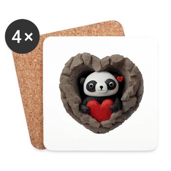 Panda Herz in Felsenhöhle - Untersetzer (4er-Set) - Weiß - Vorne
