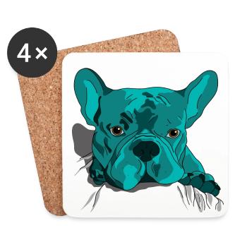 Style cartoon adorable de bouledogue français - Dessous de verre (lot de 4) - blanc - Devant