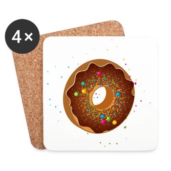 Beau beignet au chocolat avec des paillettes colorées - Dessous de verre (lot de 4) - blanc - Devant