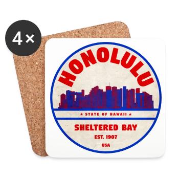 Insigne Honolulu Hawaii Skyline - Dessous de verre (lot de 4) - blanc - Devant