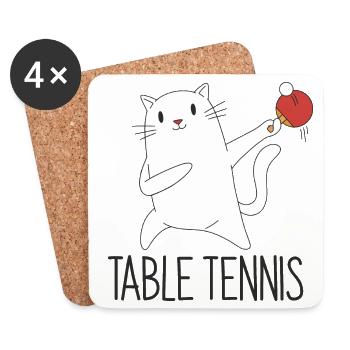 Table Tennis Katze Pingpong Outfit Cat Tischtennis - Dessous de verre (lot de 4) - blanc - Devant