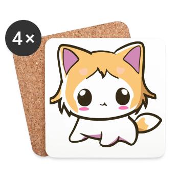 Kawaii Chibi Cat - Cute Anime Kitten - Coasters (set of 4) - white - Front