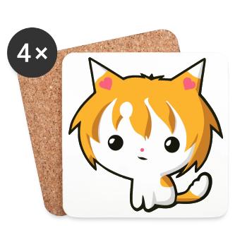 Kawaii Anime-Katze – Niedliche Katzengrafik - Untersetzer (4er-Set) - Weiß - Vorne