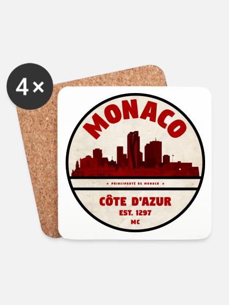 Monaco Côte d'Azur Vintage Skyline - Untersetzer (4er-Set) - Weiß