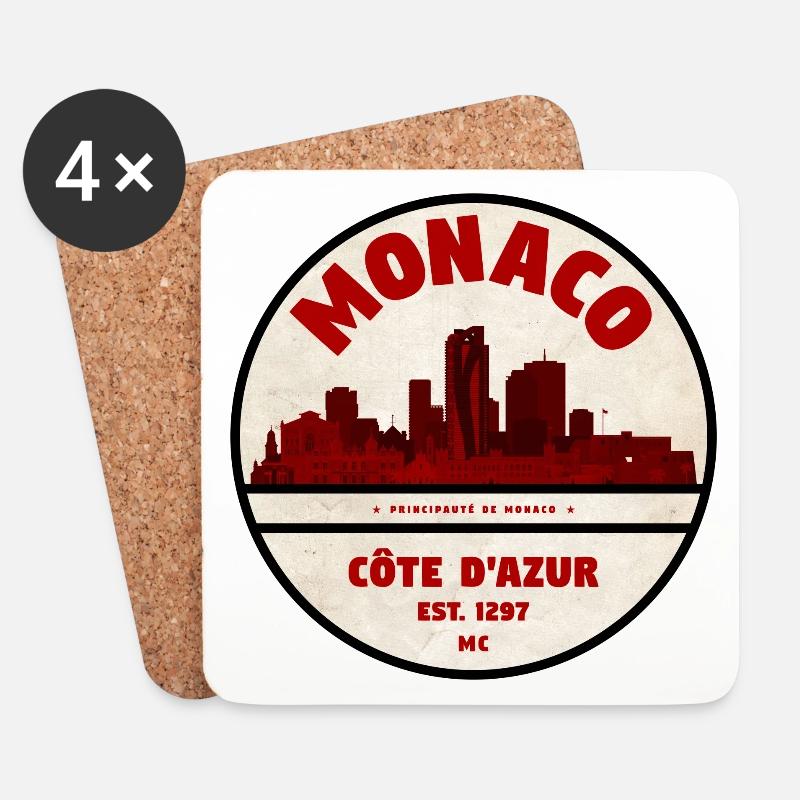 Monaco Côte d'Azur Vintage Skyline - Untersetzer (4er-Set) - Weiß