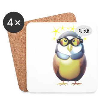 Lustiger Vogel mit Brille - Untersetzer (4er-Set) - Weiß - Vorne