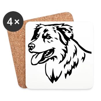 Australian Shepherd Head - Coasters (set of 4) - white - Front