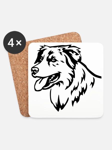 Australian Shepherd Kopf - Untersetzer (4er-Set) - Weiß