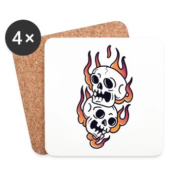 Totenkopf im Feuer traditionelle Tattoo-Kunst - Untersetzer (4er-Set) - Weiß - Vorne