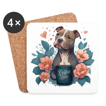 Chien Café Amour Floral - Dessous de verre (lot de 4) - blanc - Devant