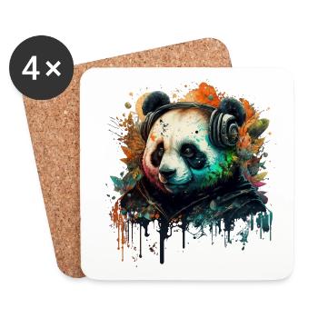 Panda im Einklang mit der Musik - Untersetzer (4er-Set) - Weiß - Vorne