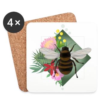 Bienen und Blumen Frühlingsdesign - Untersetzer (4er-Set) - Weiß - Vorne
