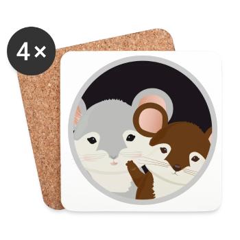 Deux souris mignonnes ensemble dans le trou de la souris - Dessous de verre (lot de 4) - blanc - Devant