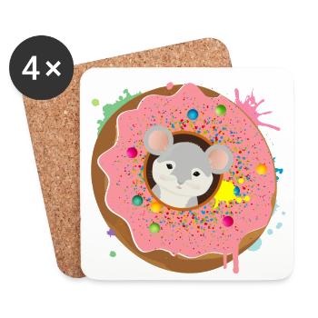 grey mouse sitting in the donut with pink glaze - Coasters (set of 4) - white - Front